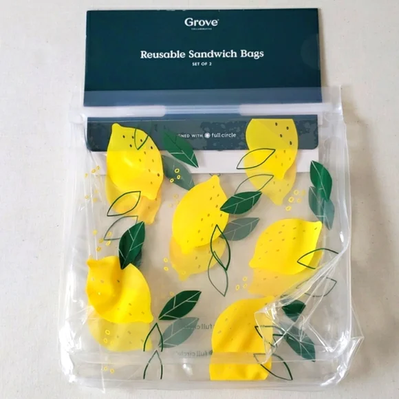 Grove Collaborative Kitchen Reusable Ziptop Sandwich Bags 8 X 8 Clear With Lemon Print Poshmark
